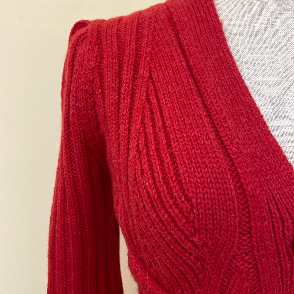 Gucci Chunky Alpaca Wool Blend Red Cardigan Cable Knit Sweater Made in Italy - Picture 2 of 16